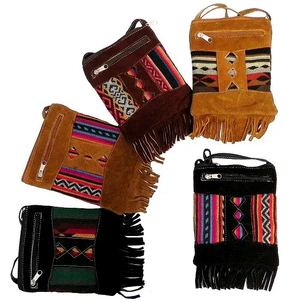 Tribal Leather Suede Fringe “Angie” Purse Crossbody Bag