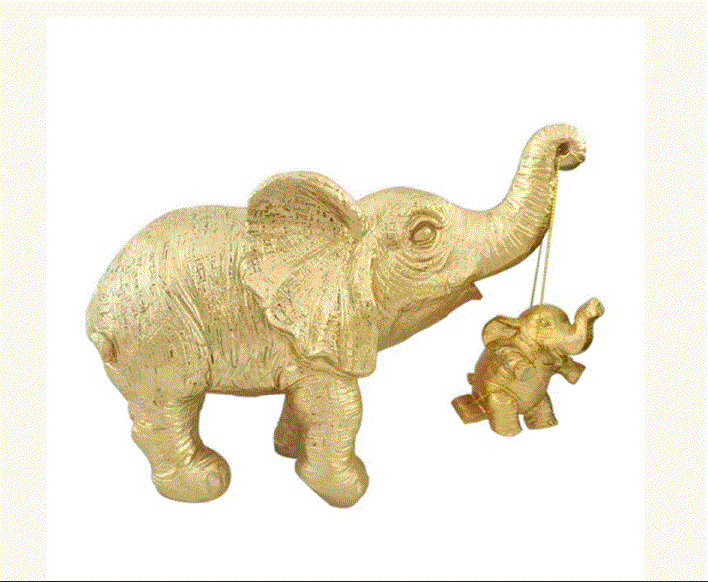 Mother & Baby Golden Elephant Statue