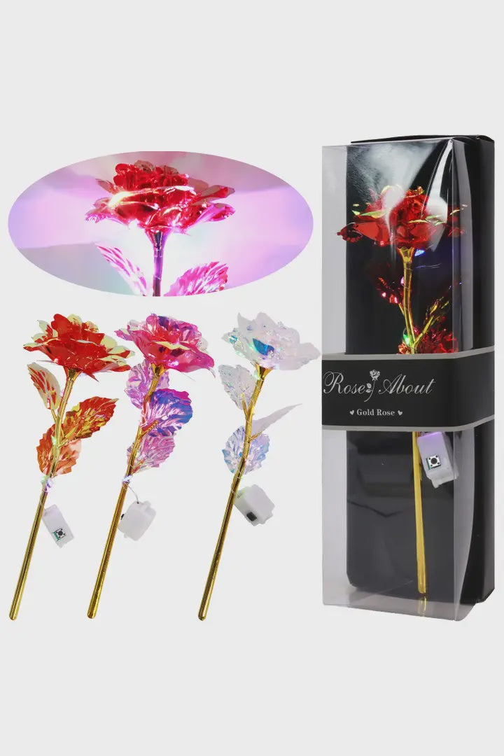 Metallic Galaxy LED Gold Rose Gift Box - Assorted Colors