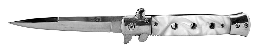 5" Spear Point Spring Assisted Folding Pocket Knife - Faux White Marble
