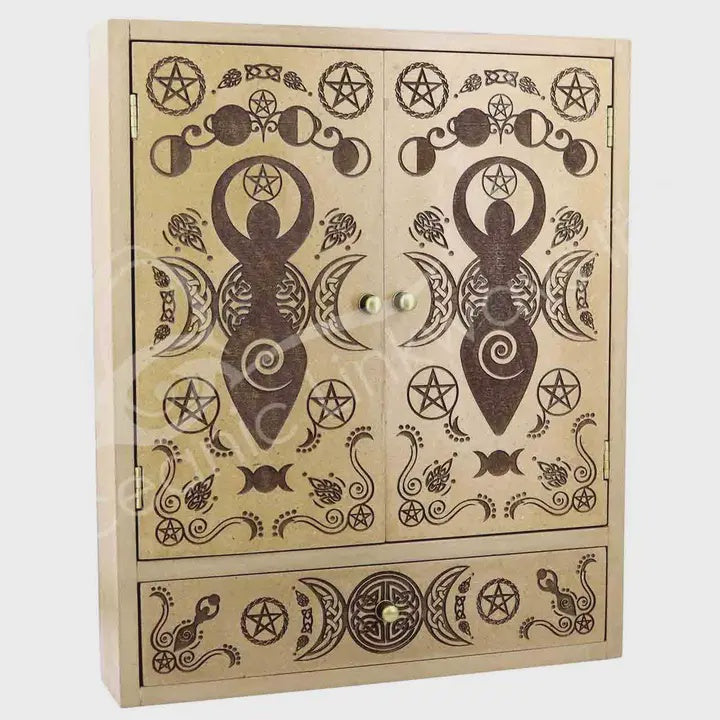 Wooden Hanging Cabinet w/Laser Engraved Goddess