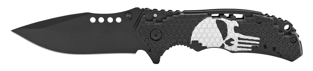 4.75" Tetris Grip Folding Pocket Knife - Punisher Skull