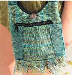 Stonewashed Cotton Bottom Fringe Sling Bag