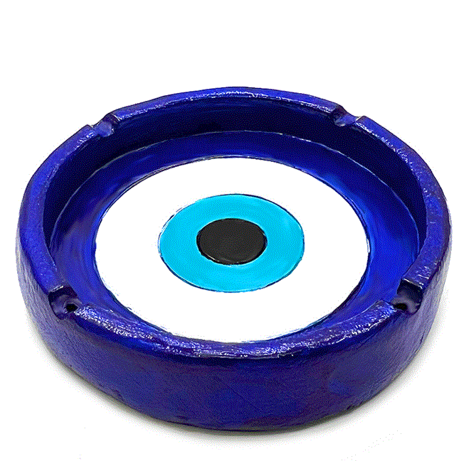 Blue Evil Eye Round Flat Ash Tray