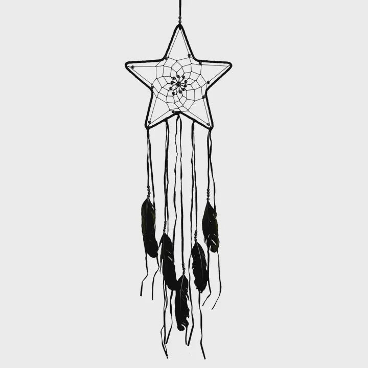 Night Star Dreamcatcher w/Feathers - Black