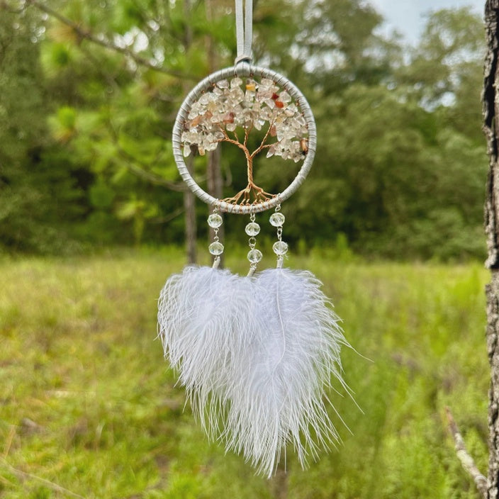Handmade White Tree of Life & Quartz Dreamcatcher