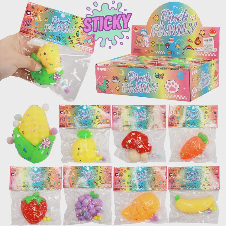 Fruits & Vegetables Sticky Mochi Pom Pom Squishy Bag