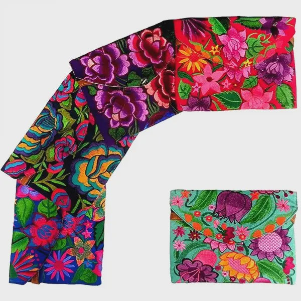 Embroidered Vivid Flowers Crossbody Envelope Purse - Assorted