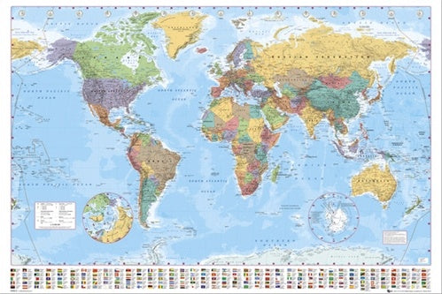 World Map w/ Flags Poster 36 x 24