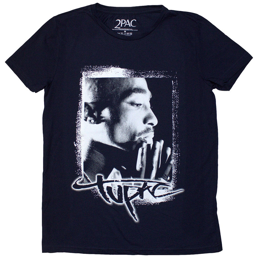 Tupac Ladies T-Shirt: Spray Photo (Navy Blue)