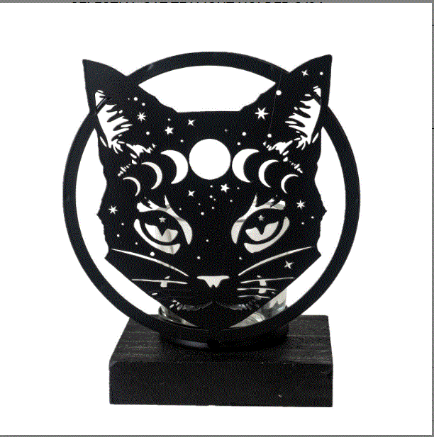 Alchemy Goth - Celestial Black Cat Tealight Holder