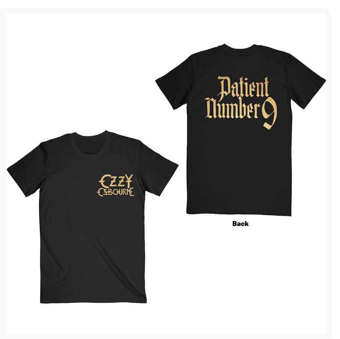 Ozzy Osbourne Unisex T-Shirt - Patient No. 9 Gold Logo (Black)