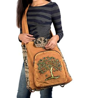 Embroidered Tree Of Life Stonewashed Tie-Top Crossbody Bag