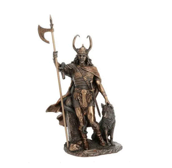 Unicorn Studio - Loki Norse Trickster-God of Mischief & Fire w/Fenrir Statue