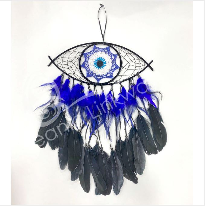Dreamcatcher - Evil Eye w/Black Feathers
