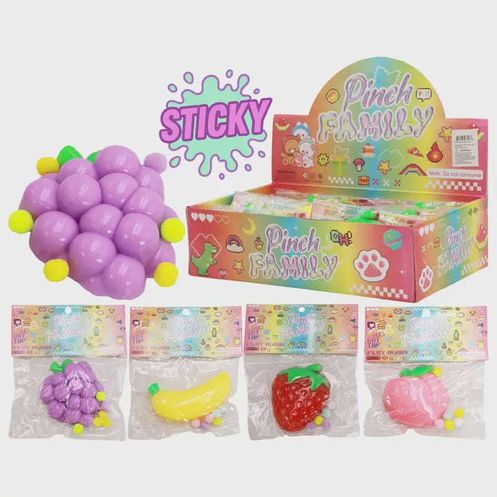 Fruit Sticky Mochi Glitter Pom Pom Squishy Bag