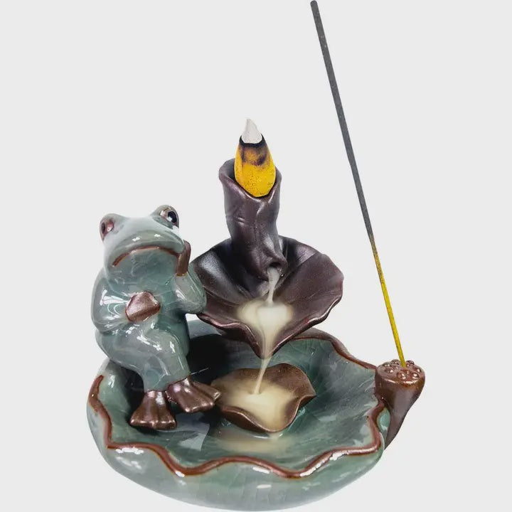 Frog Sitting On Lotus Ceramic Backflow Burner 89806