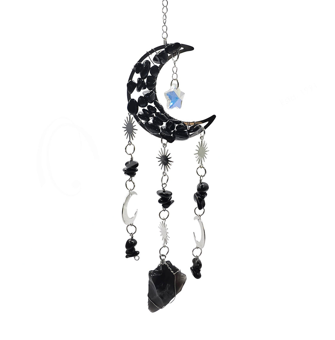 Gemstone Chips Hanging Moon Charm