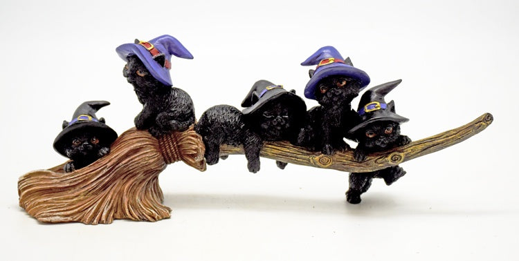 Magical Cats on Broom Statue - FG