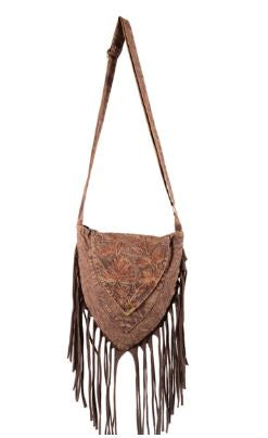 Embroidered Flowers Fringe Triangular Shoulder Bag
