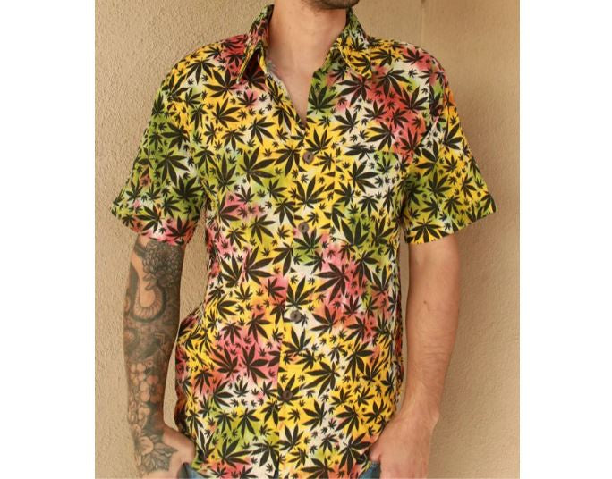 Hippie Canna-Leaf Short-Sleeve Button-Down
