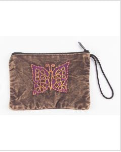 Butterfly Stonewashed Coin Purse w/Wristlet - Brown
