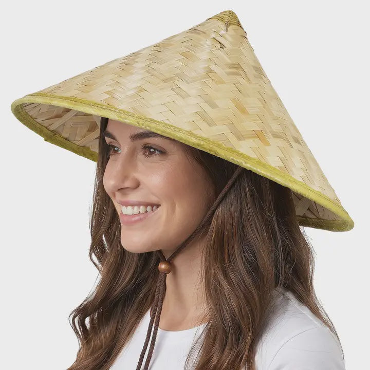 Bamboo Straw Oriental Tipsy Coolie Conical Hat