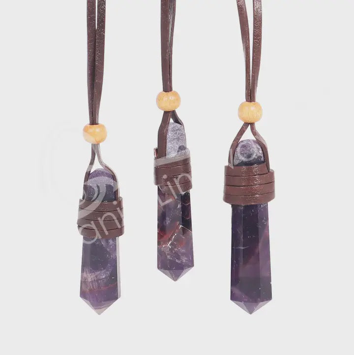Gemstone Point Wrapped on Leather Cord Necklace