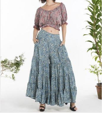 Tiered Polysilk Palazzo Pants w/Wide-Legs KT-1498