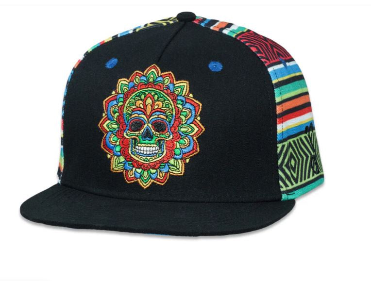 Dia De Los Muertos Sugar Skull Black Snapback Hat