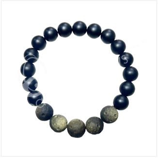 Black Obsidian Matte Beaded Bracelet w/Planets