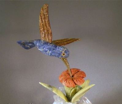Floating Stone Carved Hummingbird on Flower Stand