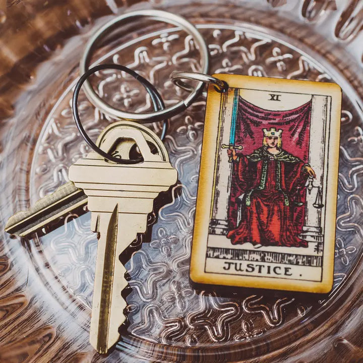 Tarot Card Full Color Wooden Keychain - Justice