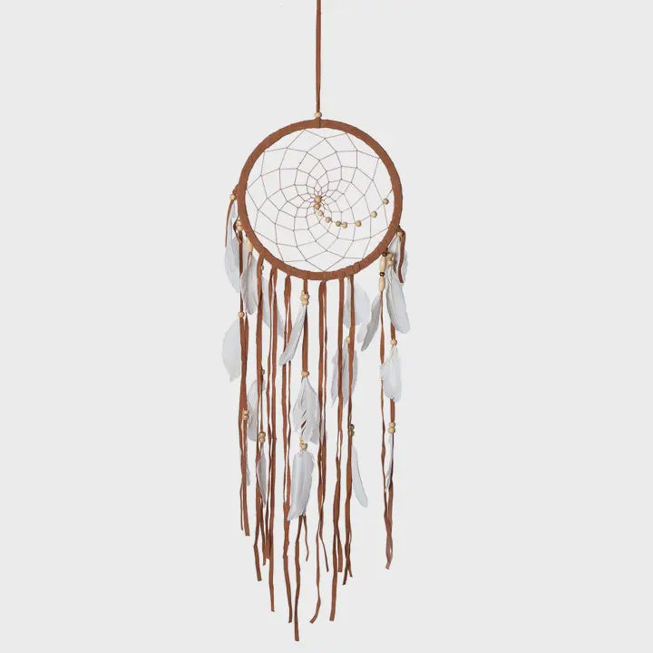Boho Brown Suede Dreamcatcher w/Feathers