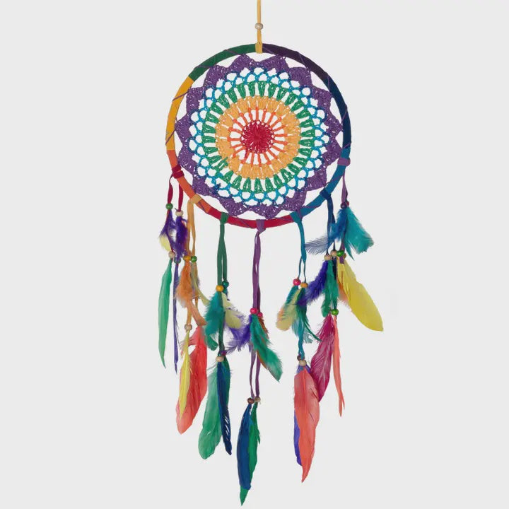 Rainbow Chakra Crochet Lace Dreamcatcher