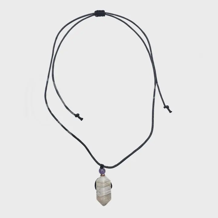 Amethyst & Crazy Lace Agate on Corded Necklace