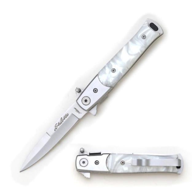 Snake Eye Tactical Stiletto Spring Assist Knife 4" Closed/W Clip - White