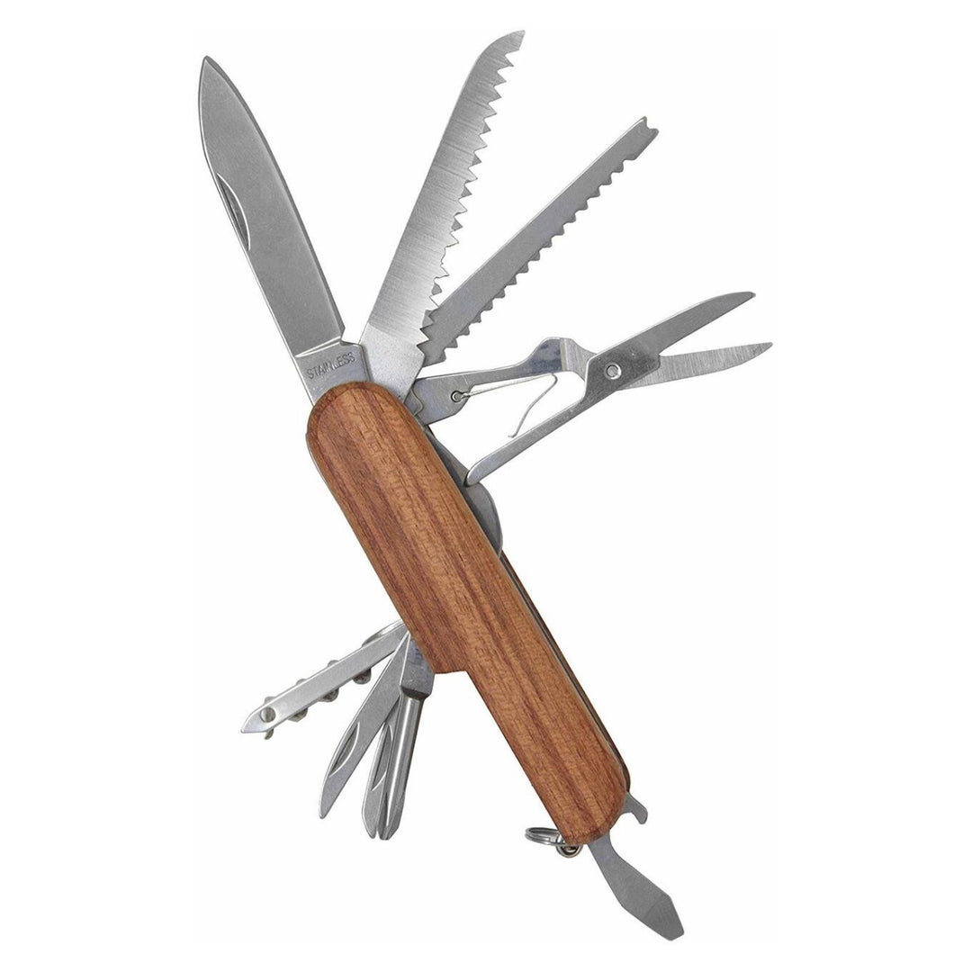 Tough Stainless Steel Multifunction Tool 11in1 Pocket Knife With Wooden Handle