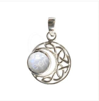 Celtic Moon Sterling Silver Pendant w/Rainbow Moonstone