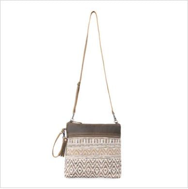 Aztec-Western Canvas Leather Trim Crossbody Bag