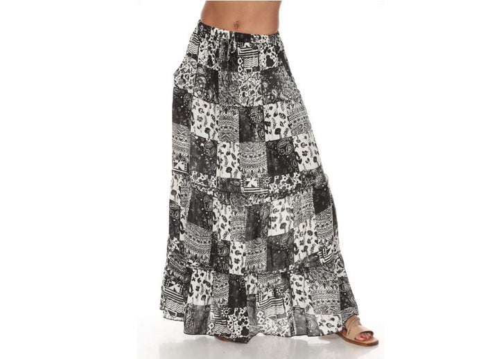 Boho Patchwork Tiered Maxi Skirt