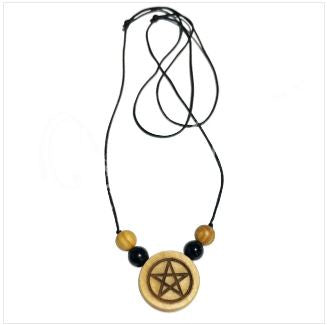 Palo Santo Engraved Pentacle w/Black Tourmaline on Cord