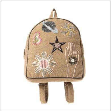 Boho Cosmic Upcycled Canvas Taupe Backpack