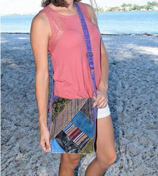 Purple Patchwork Crossbody Flap Bag