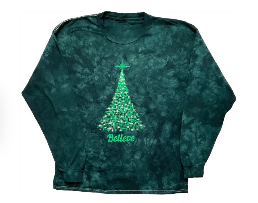Sparkle Tree Green Tie Dye L-Sleeve Shirt - Believe
