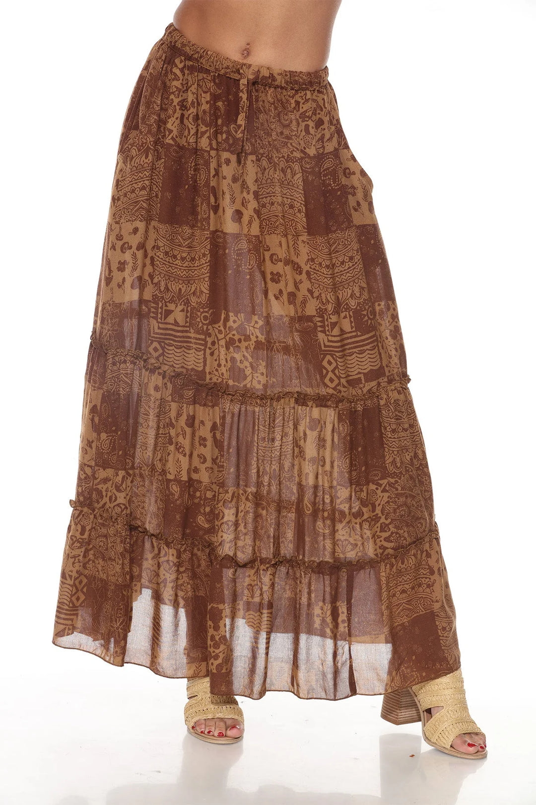 Boho Patchwork Tiered Maxi Skirt