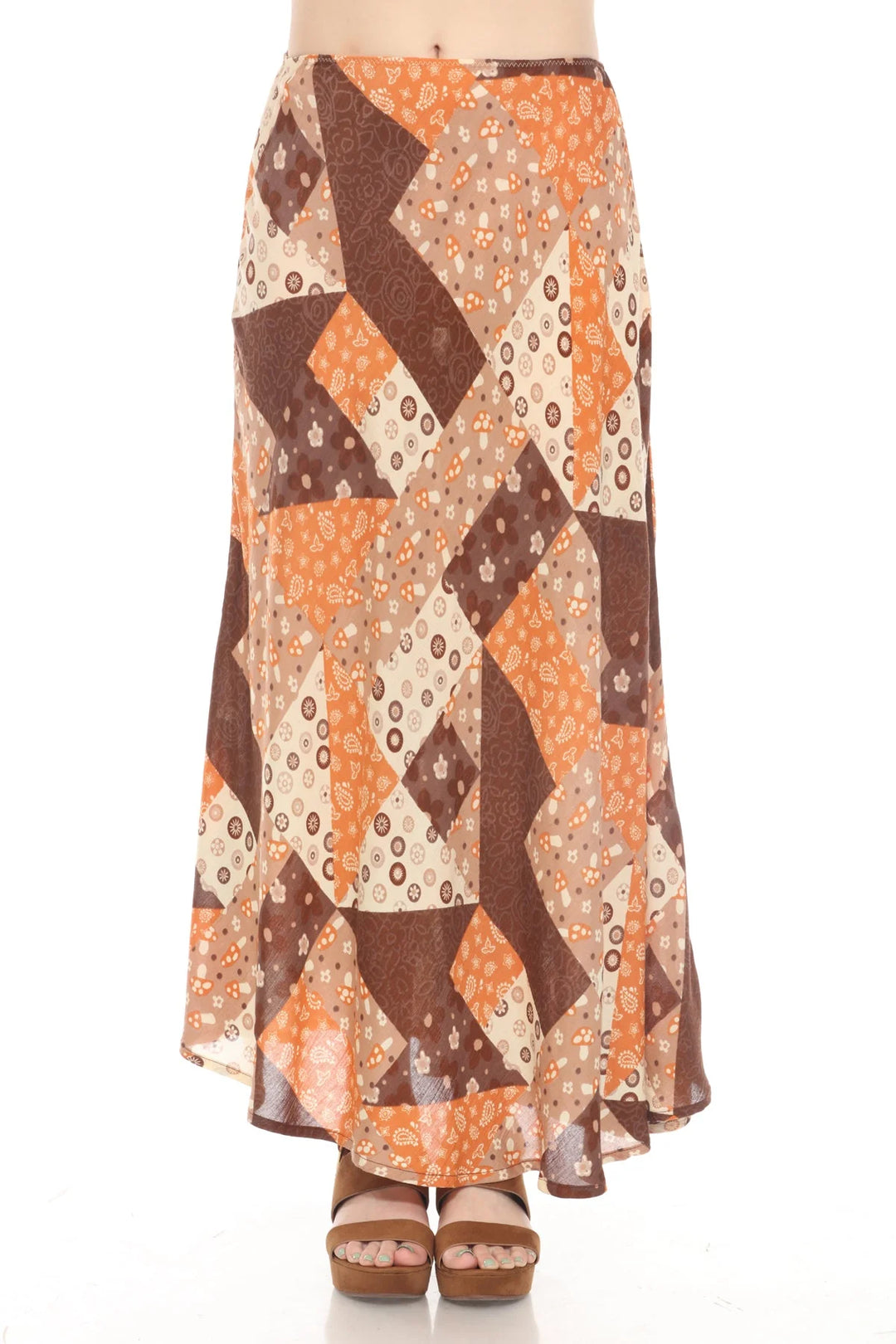 Mushroom Quilt Print Maxi Skirt