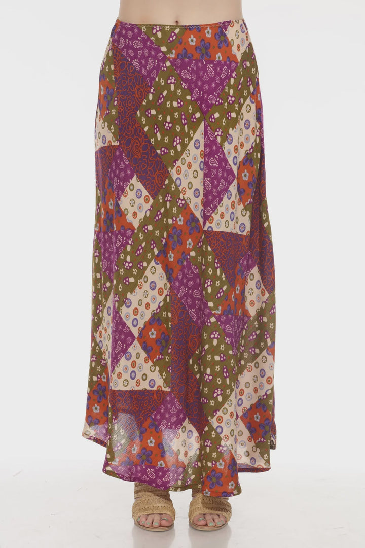 Mushroom Quilt Print Maxi Skirt