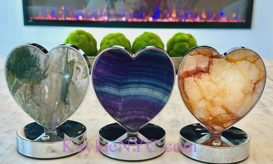 Natural Gemstone Crystal Heart Shaped Lamp