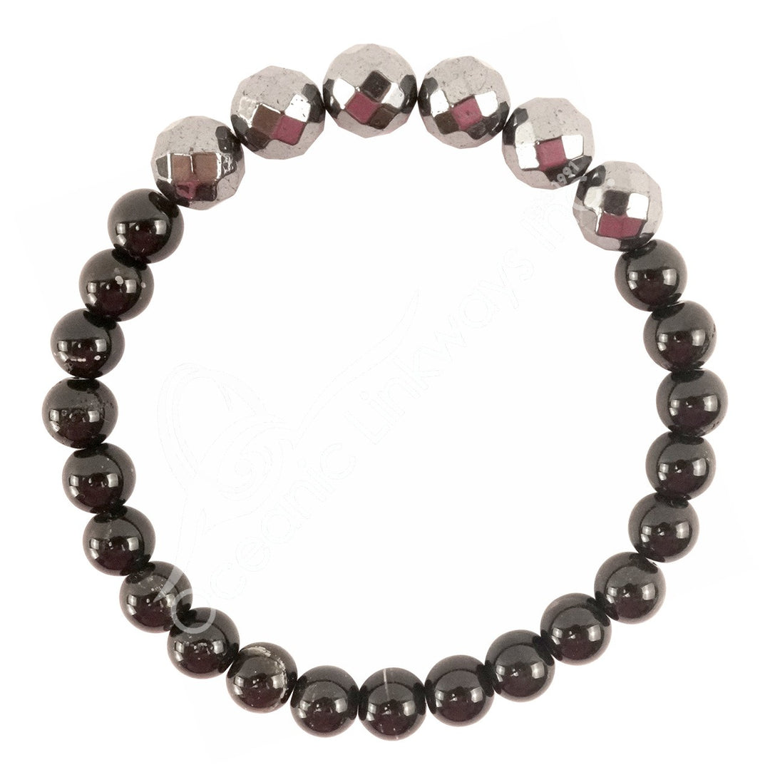 Black Obsidian & Hematite Faceted Beaded Elastic Bracelet